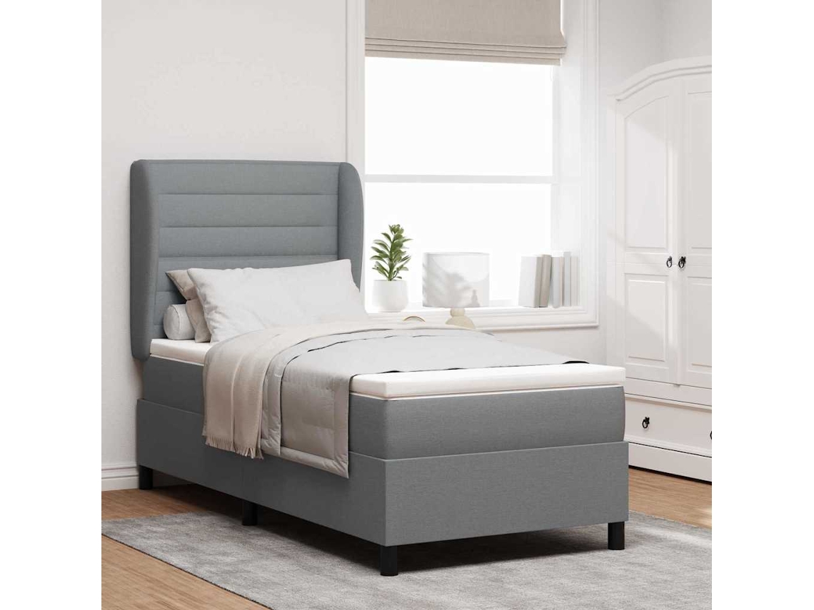 Vidaxl Cama Box com Colchão Cinzento claro 80 X 200 Cm Tecido
