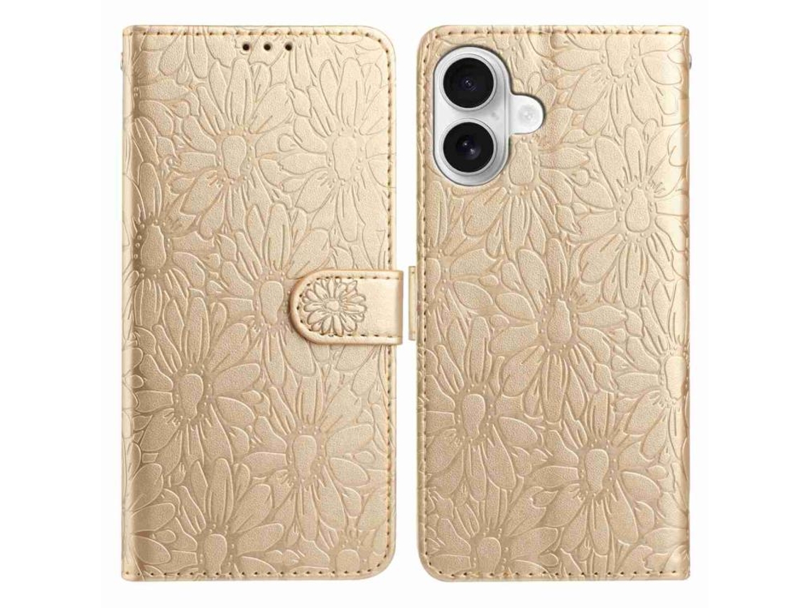 Capa De Couro Para Iphone 17 Com Relevo De Margaridas