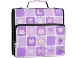 Organizador de Fichário 3 Argolas com Alça Ombro para Material Escolar Roxo 34,5 X 31,5 8,9 Cm