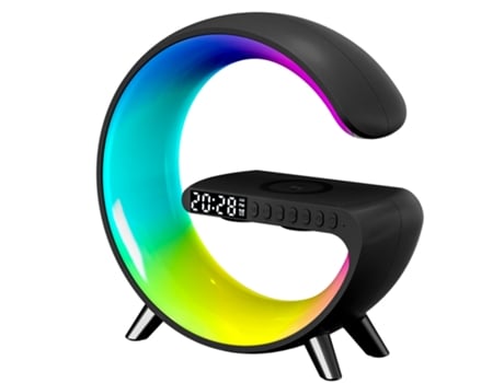 Carregador Sem Fio Luz Ambiente Alto-Falante Bluetooth Música Ritmo Relógio Despertador