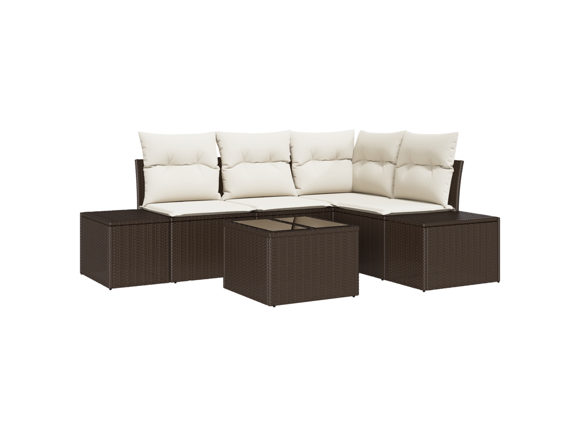 Conjunto 5 Conjunto De Sofá De Jardim Vidaxl Castanho Vime Pe (209 X 154 X 85 Cm)