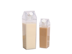 Garrafa Transparente Em Formato De Caixa De Leite, Reutilizável, Ideal Para Bebidas Frias E Sucos