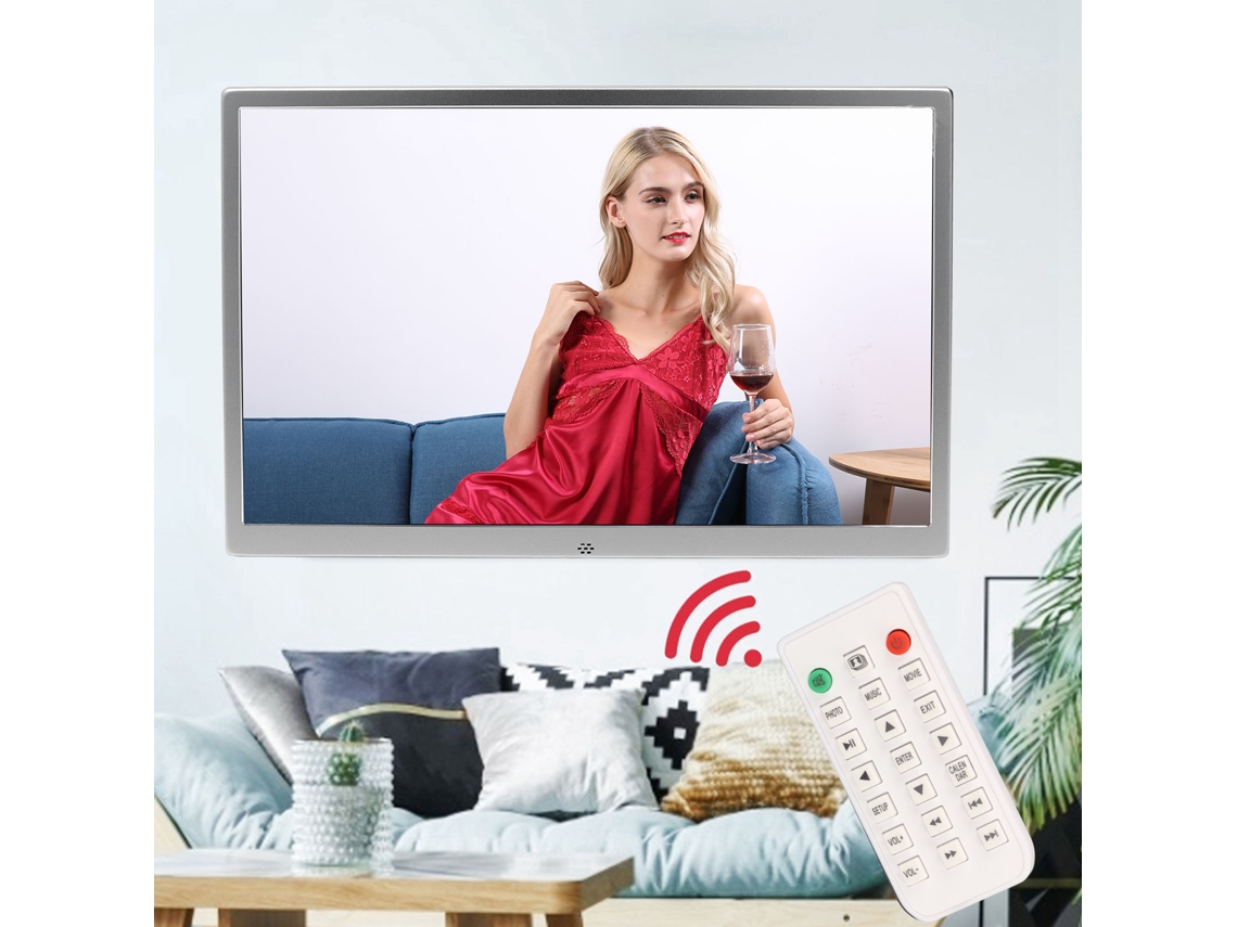 Porta-retratos Digital Hd De 15,2 Polegadas Com Controle Remoto, Compatível Com Vídeos, Músicas, Relógio E Calendário. Adaptador De Tomada, 240 V