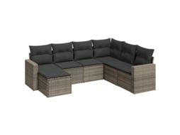 Maison Exclusive - 7 Pcs Conjunto Sofás P/ Jardim C/ Almofadões Vime Pe Cinzento