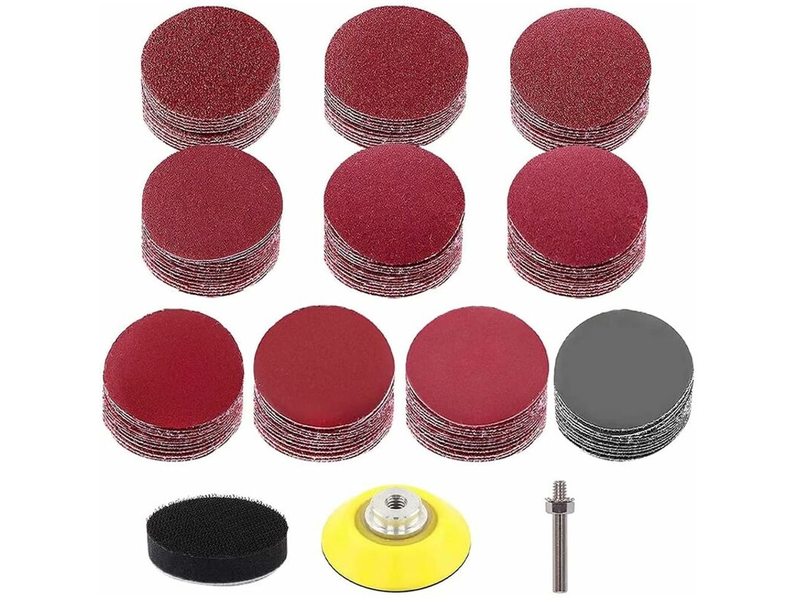 Kit de Lixamento com 100 Discos Lixa 50 Mm, Grãos 80, 120, 180, 240, 320, 400, 600, 1000, 2000 e 3000 BRILVIBERA (2 Polegadas)