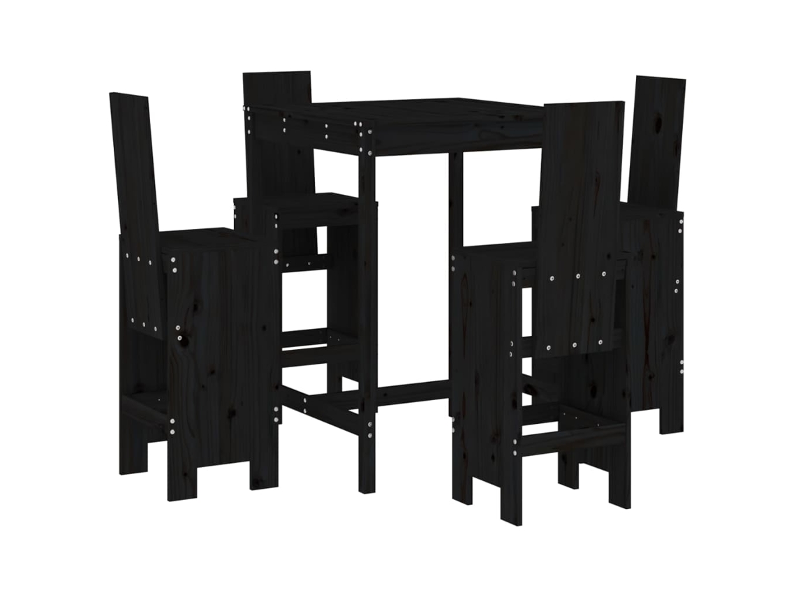 5 Pcs Conjunto de Bar para Jardim Pinho Maciço Preto MAISON EXCLUSIVE