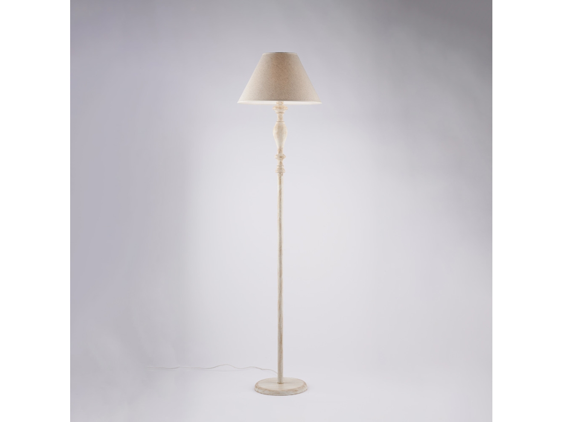 Cascina - Candeeiro De Pé Branco E Cinza Pomba Madeira E Ferro 1 Luz .183 - Ø45 - Bl265-ph-bt