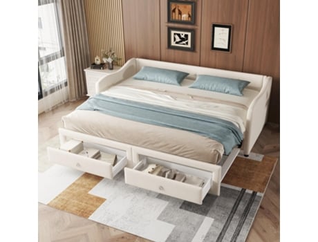 Sofá Cama Cama Estofada 90 X 200 Cm, Sofá Cama, Com Cama Extensível, Com Duas Gavetas, Estilo Minimalista De Linho, Sem Colchão Flieks