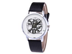 Relógio de pulso unissex Zhoulianfa Fashion, preto, com mecanismo de quartzo e pulseira de couro PU.