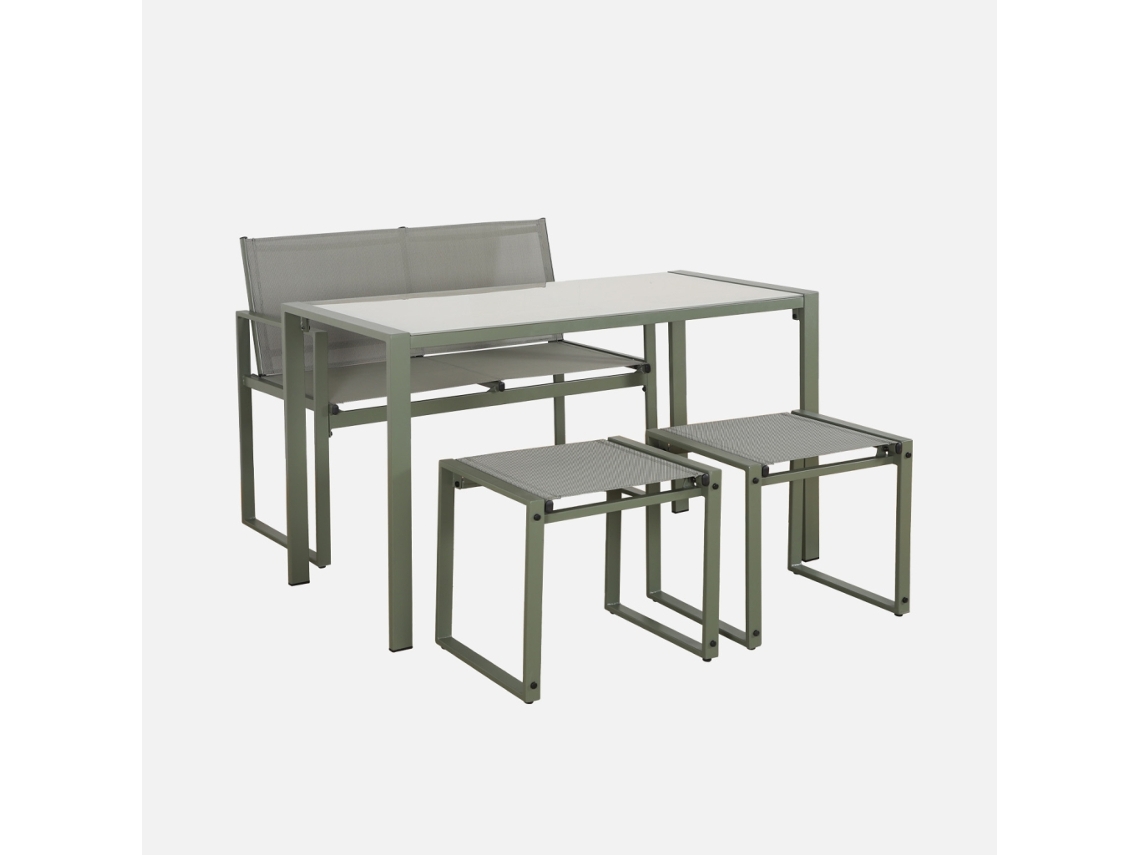 Conjunto De Jardim Com Mesa Em Aço E Textilene Com 4 Cadeiras, Verde Caqui