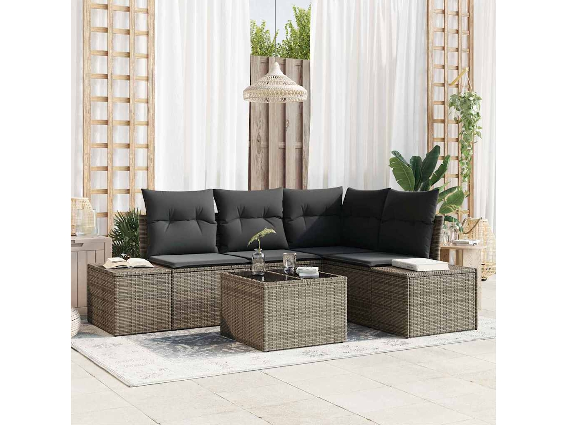 Vidaxl Conjunto De Sofá De Jardim Cinzento-claro Vime Pe