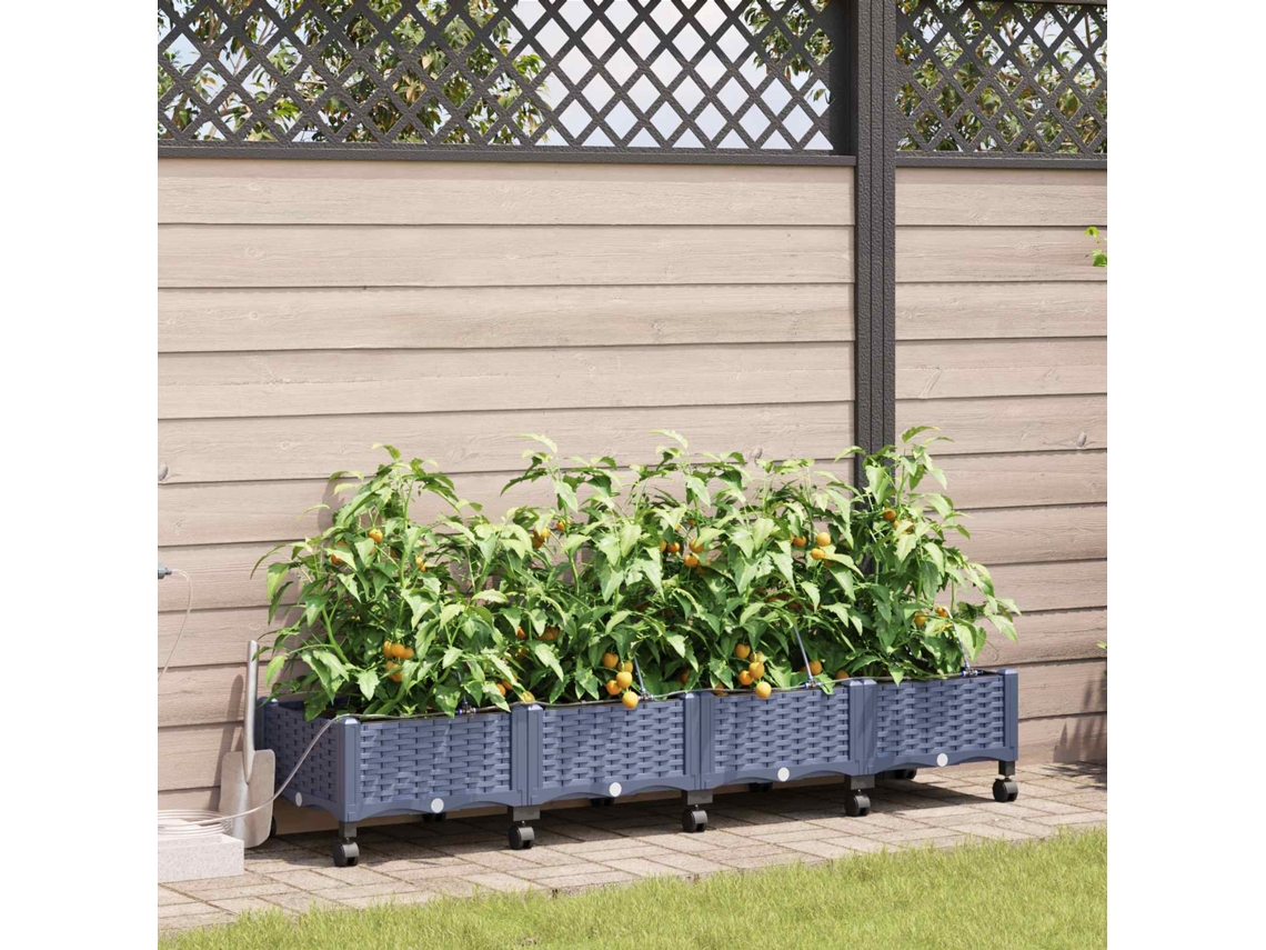 Vidaxl Jardineira Com Irrigação E Rodas 4 Unid. Cinzento Pp