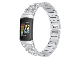Pulseira De Relógio Lurelia Para Fitbit Charge 5 Diamond Aço Inoxidável Prata