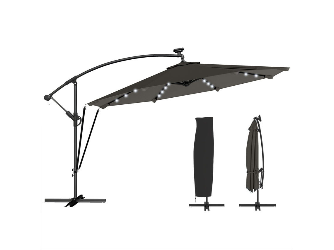 Guarda sol Excêntrico Led Solar Ø345cm, Alumínio, Base Cruzada, Manivela, Capa, Cinza DECORALAR TECH