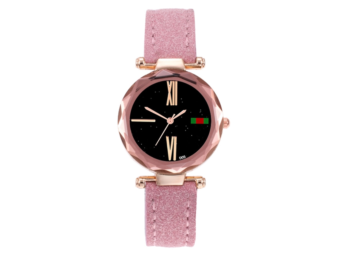 Relógio de Quartzo Feminino com Pulseira de Couro Pu Estilo Casual Rosa