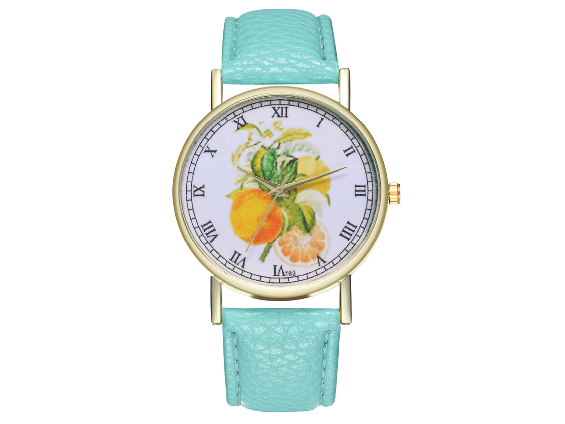 Reloj De Pulsera De Cuero Con Patrón De Frutas Moda Cuarzo Unisex (verde Menta)