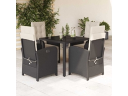 Vidaxl 5 Pcs Conjunto De Jantar P/ Jardim C/ Almofadões Vime Pe Preto