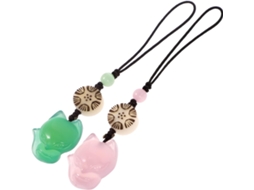 Conjunto De 2 Pingentes De Raposa De Jade, Verde E Rosa, Com Cordão De Nylon Leve.