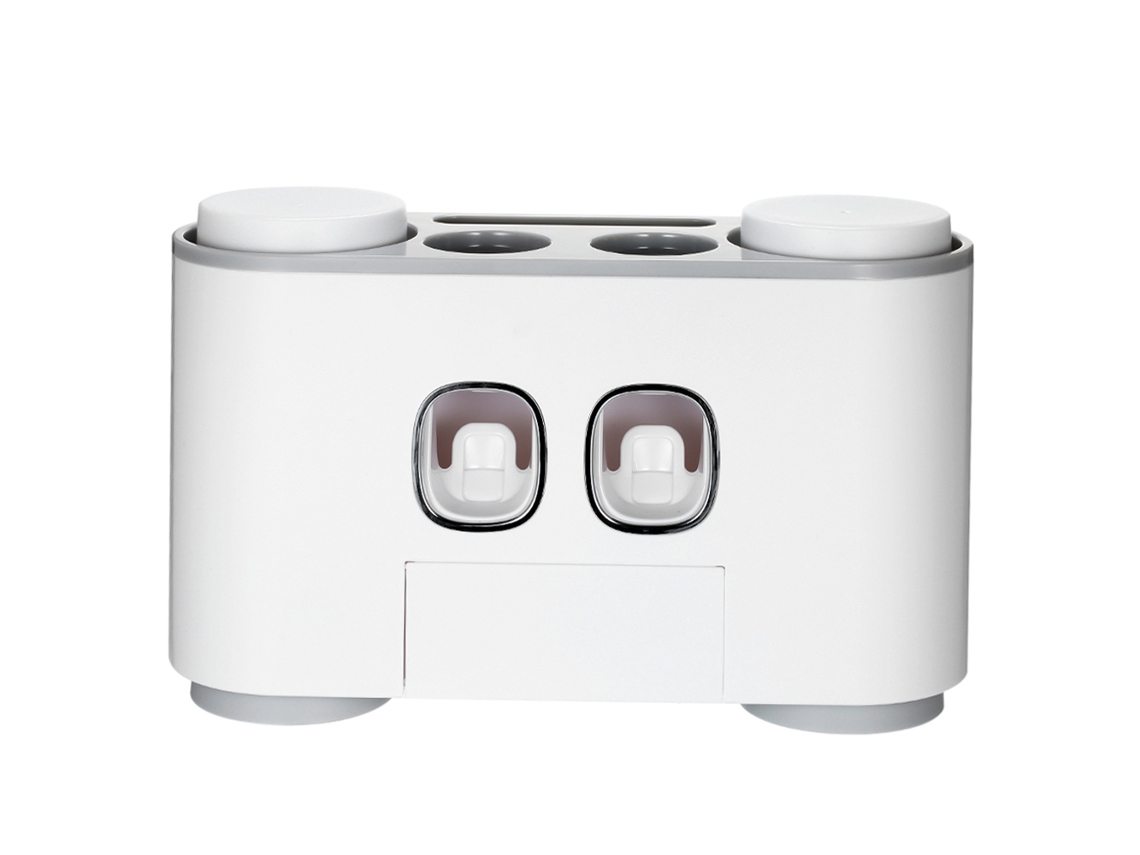 Conjunto automático de pasta de dentes com dispensador, suporte para escova e 4 flocos, cor cinza - Happy Home