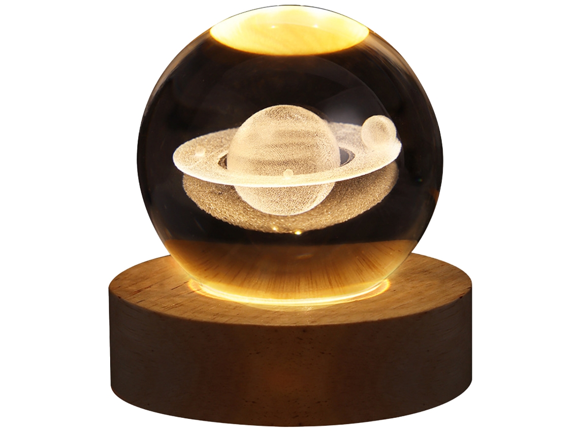Luminária Noturna Led Usb Galaxy Crystal 3d com Efeito Planetário e Luz Lunar MDUG (saturn Modelo A)