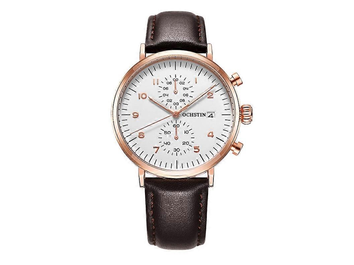 Relógio De Pulso Masculino Multifuncional Ochstin 6076c Com Mecanismo De Quartzo, À Prova D'água E Pulseira De Couro.