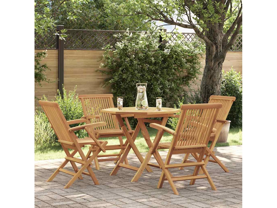 Vidaxl 5 Pcs Conjunto De Jantar Para Jardim Madeira De Teca Maciça