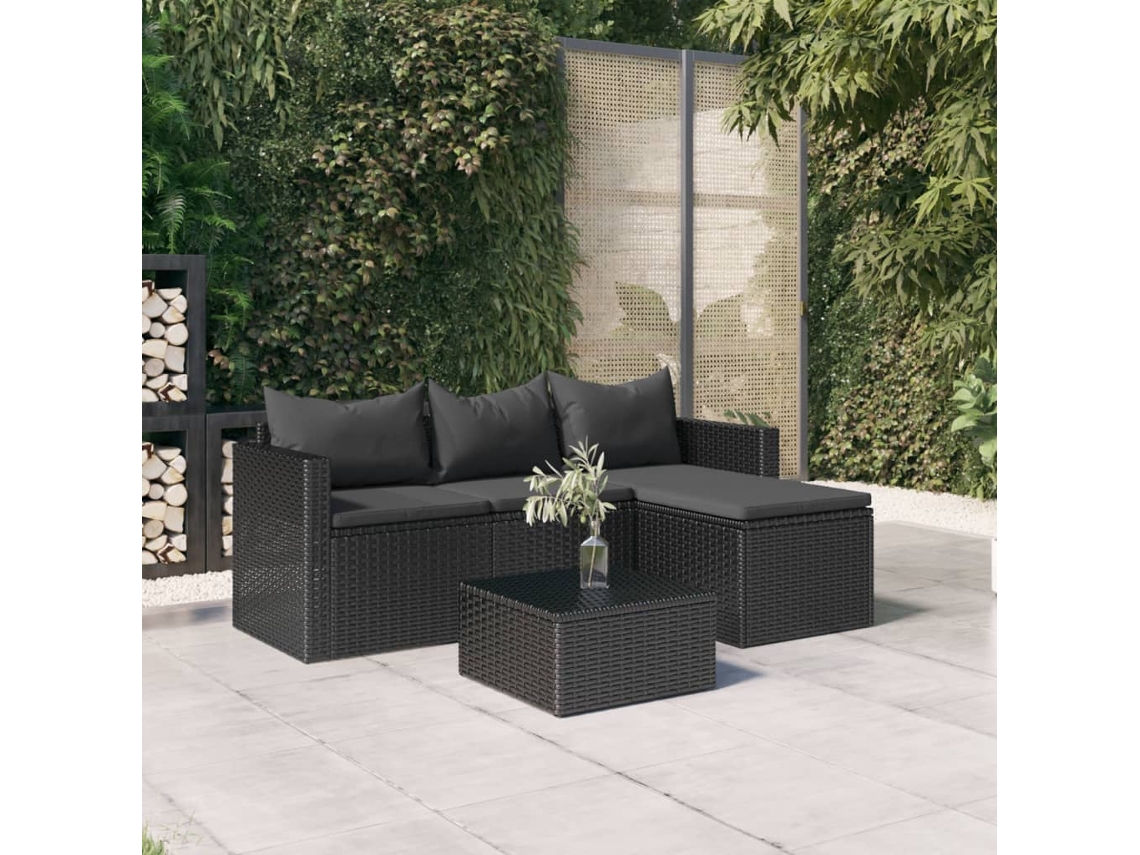 Conjunto Lounge De Jardim Vime Pe Preto Dkd Home Decor