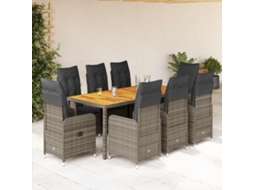Vidaxl 9 Pcs Conjunto Bistrô De Jardim C/ Almofadões Vime Pe Cinzento
