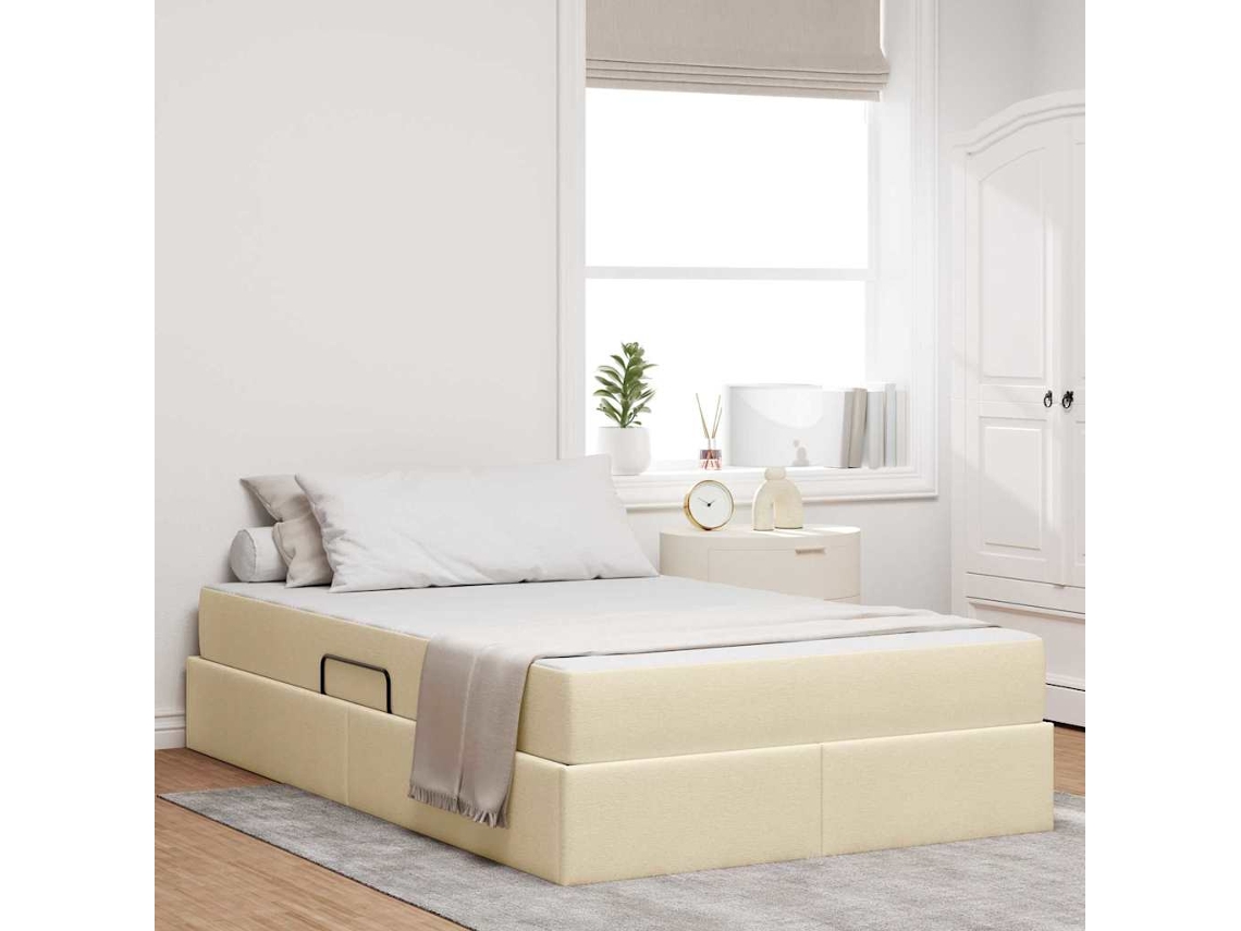 Vidaxl Cama Com Arrumação E Colchão Creme 120 X 200 Cm Poliéster