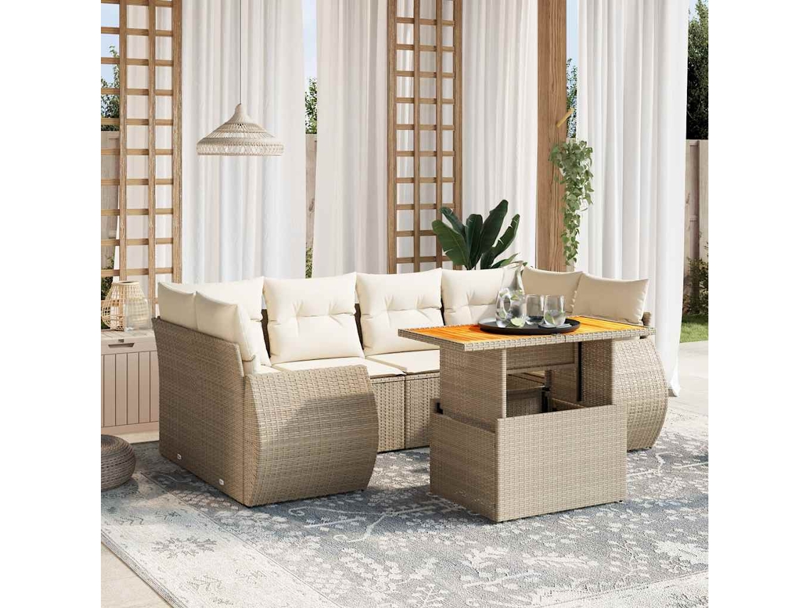 Vidaxl 7 Pcs Conjunto De Sofás P/ Jardim Com Almofadões Vime Pe Bege
