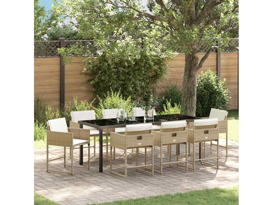 Vidaxl Conjunto de Jantar para Jardim com Almofada 9 Pcs Bege Vime Pe
