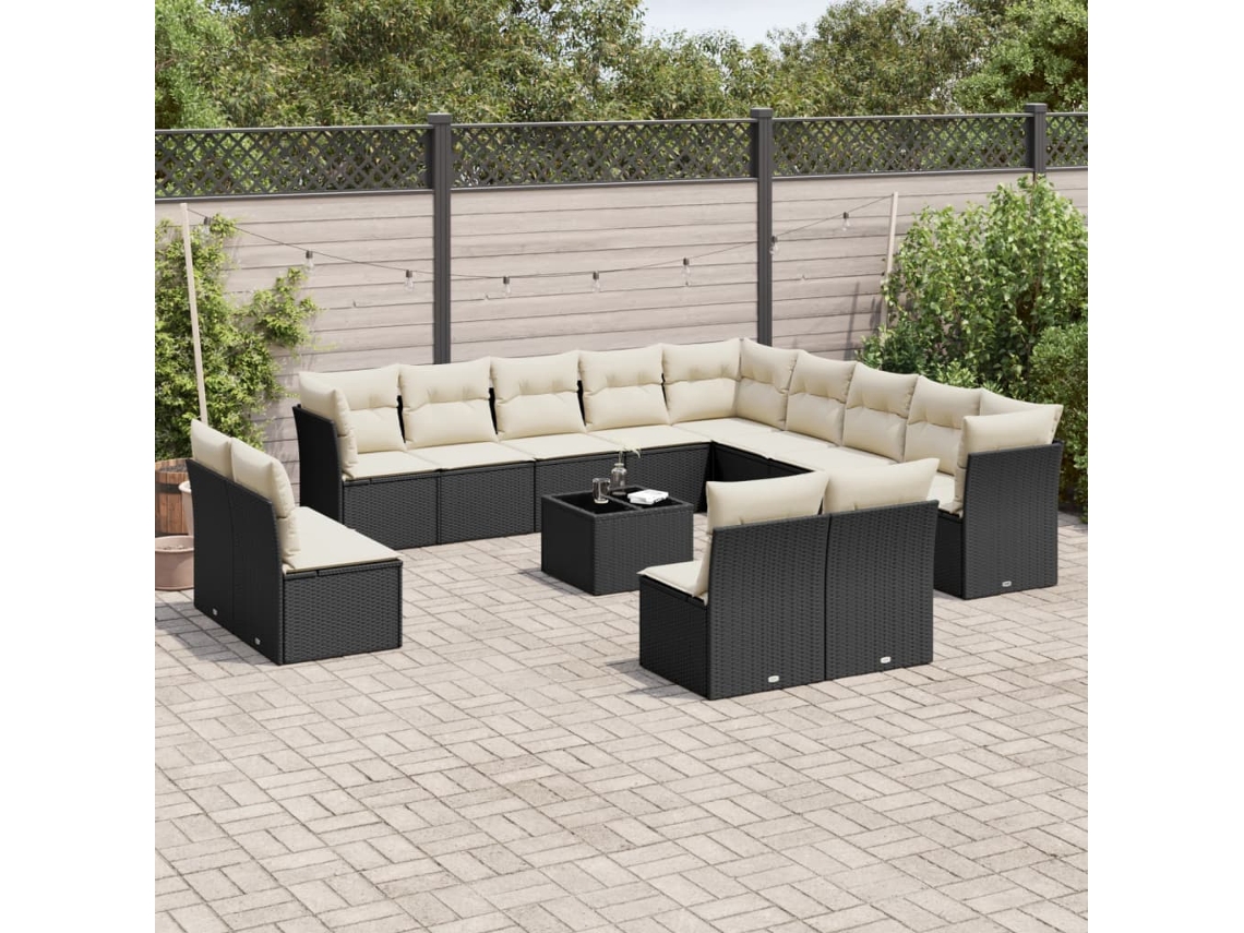 Vidaxl 14 Pcs Conjunto De Sofás P/ Jardim C/ Almofadões Vime Pe Preto