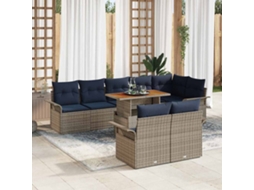 Vidaxl Conjunto De Sofá De Jardim 9 Pcs Cinzento E Azul Marinho