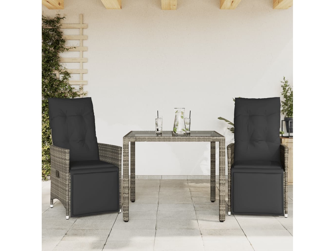 3 Pcs Conjunto Bistrô De Jardim C/ Almofadões Vime Pe Cinza Dkd Home Decor