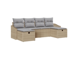 Conjunto 6 Sofá De Jardim Vidaxl Bege Vime Pe (233 X 117 X 85 Cm)