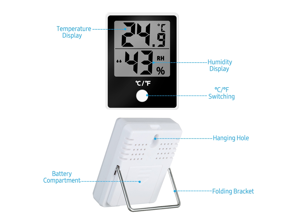 2pcs Termohigrômetro Interno LCD Digital com Faixa 0-50℃ e 20-95% UR S/MARCA