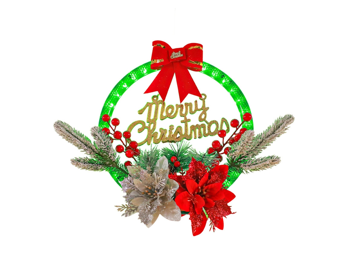 Guirlanda de Natal com luzes Led, bagas vermelhas e agulhas de pinheiro artificial | S/MARCA