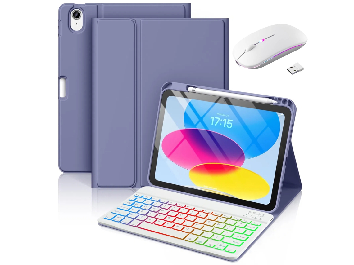 Capa Teclado Bluetooth Czhhmart Para Ipad 10th 10.9 (2022) Polegadas, Con Teclado Retroiluminado De 7 Núcleos Y Ratón (rojo)