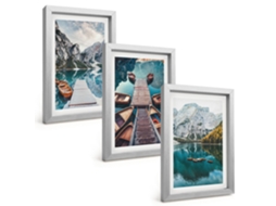 Composição De Quadros Píeres No Lago, Montanhas Espelharte (3 Peças 20x30 Cm)