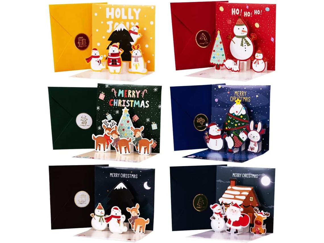 Pacote Com 6 Cartões De Natal 3d, Cartões De Natal 3d Pop Up Ho Aquaforge