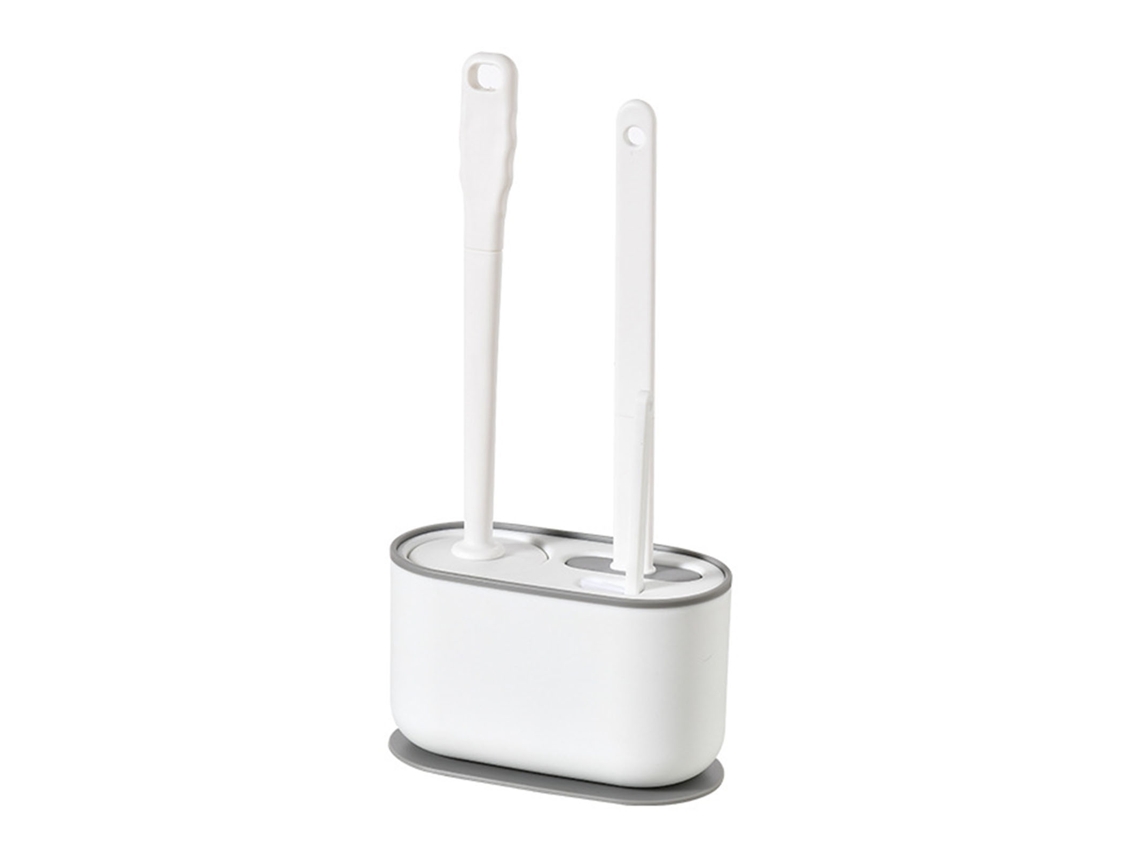 Conjunto de Esfregão para Vaso Sanitário com Cabo Longo Apoio Parede À Prova de Gotejamento Branco S/MARCA