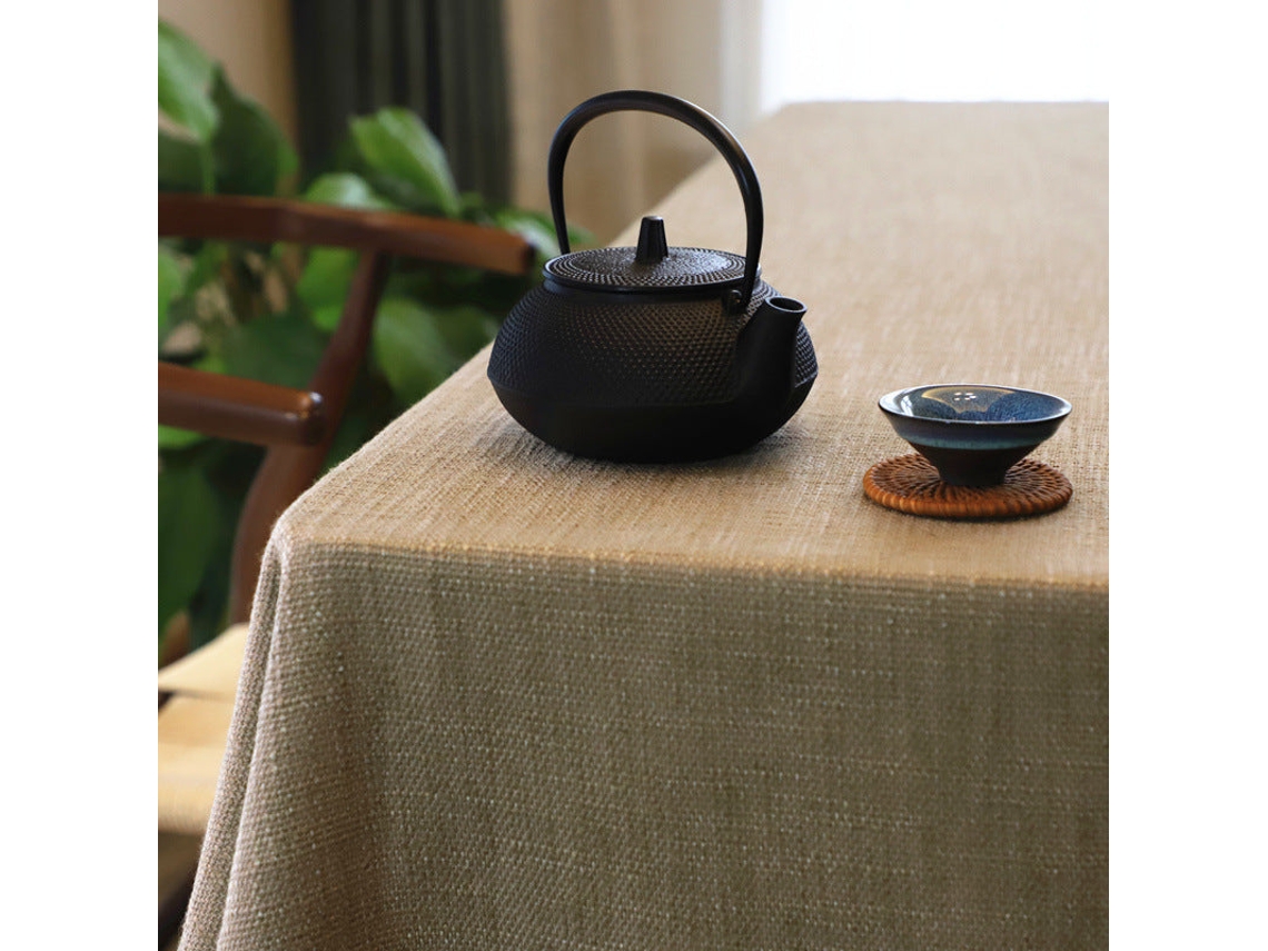 Toalha De Mesa De Linho Mesa De Centro Toalha De Mesa Redonda Simples De Cor Sólida Toalha De Mesa Retangular De Linho De Algodão Japonês Cáqui (gross