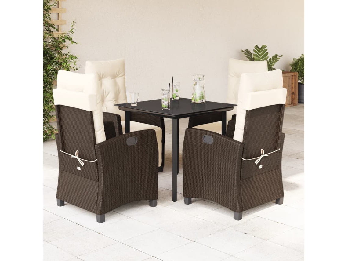 Vidaxl 5 Pcs Conjunto Jantar P/ Jardim C/ Almofadões Vime Pe Castanho