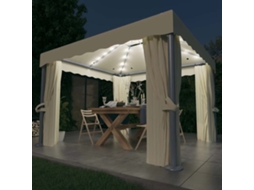 Vidaxl Gazebo Com Cortinas E Cordões De Luzes Led 3x3 M Branco Nata