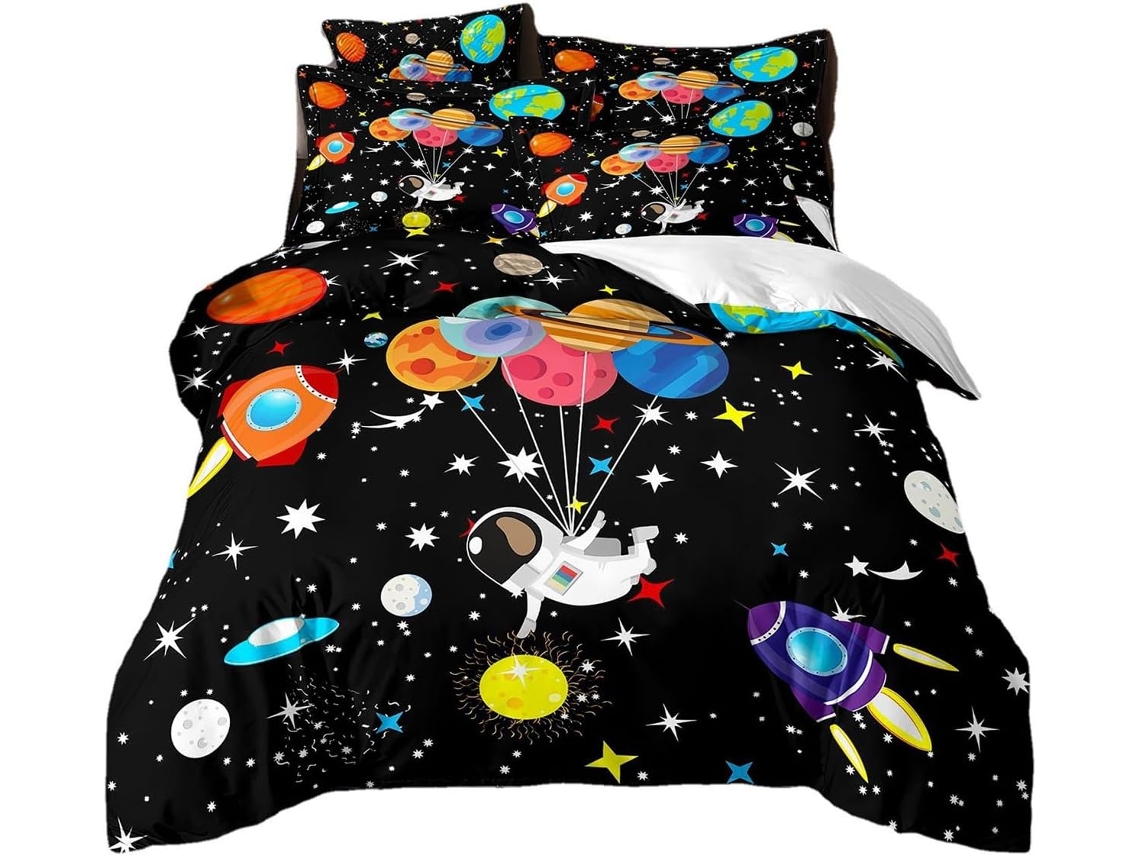 Capa de Edredom Estampa Nave Espacial em Poliéster Fronha 200x200 Cm (LxAxP), 50x75 Cm