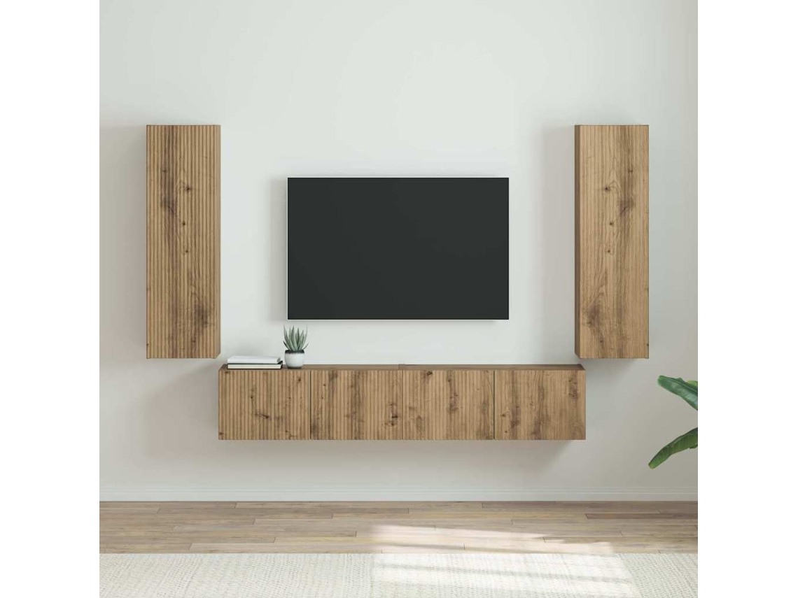 Vidaxl Armário De Tv De Parede 2 Unid. Carvalho Artesanal