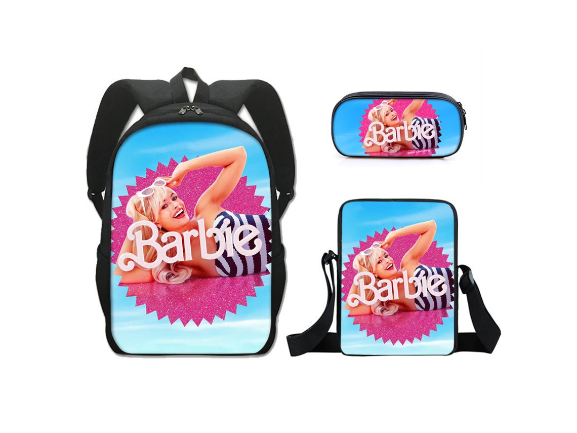 Conjunto Mochila Infantil 3 Peças, Feminina, Desenho Animado, Aulas, Bolsa Ombro, Inclui Estojo