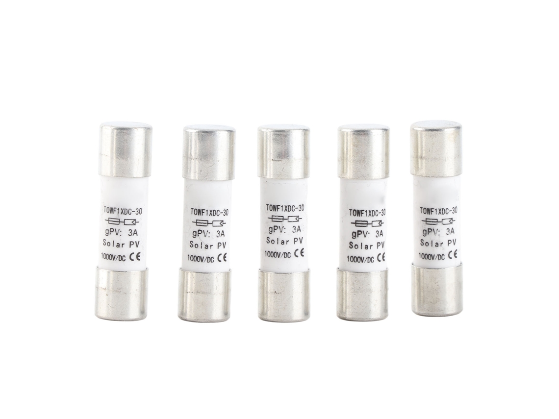Kit de 5 Fusíveis Tubulares 10x38mm 1000V DC 10A YURU
