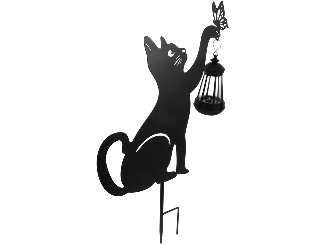 Luminária De Jardim Solar Em Ferro Forjado, Formato De Gato, Decoração Para Exteriores.