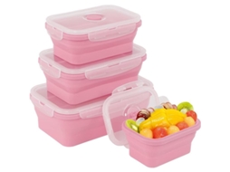 2026 4 Recipientes de Silicone Plegables Con Tapa, Almacenamiento de Alimentos, Ahorro de Espacio, Microondas, Refrigerador, Rosa